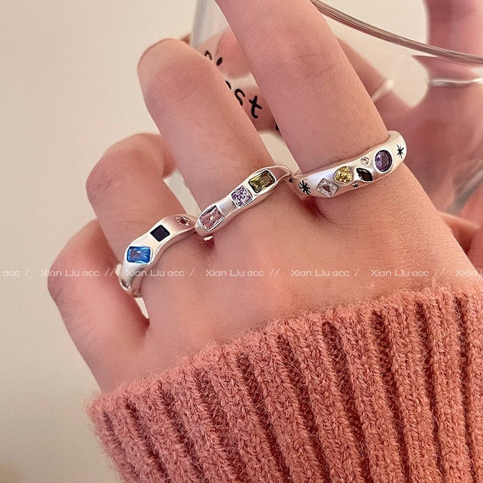 Wholesale Colorful zircon heart-shaped ring with female niche design, adjustable index finger ring ring