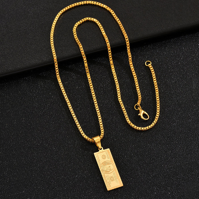 Wholesale Yellow dollar sign hip-hop style men' s stainless steel necklace