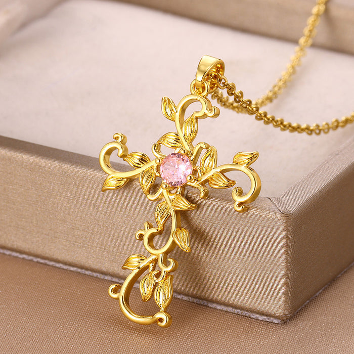 Wholesale Electroplated Original Design Elegant Diamond Cross Necklace