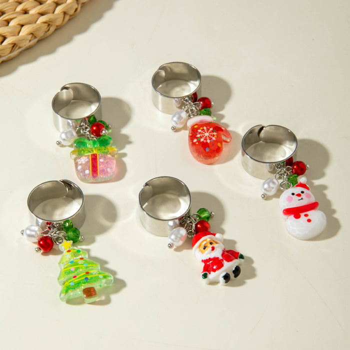 Wholesale Resin Pendant Ring Copper Electroplate Adjustable Christmas MOQ≥2