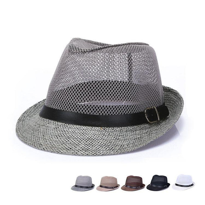 Wholesale Men's Top Hat Grid Small Top Hat Hollow-out Breathable Sun Hat Solid Color Flat Top Jazz Hat Sun Hat Women's Sun Hat