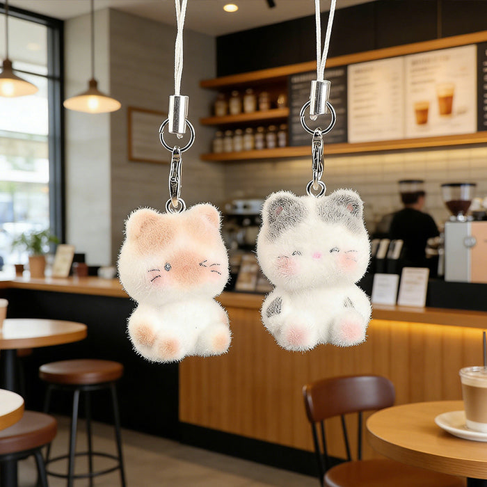 Wholesale Flocked cat pendant resin cartoon keychain