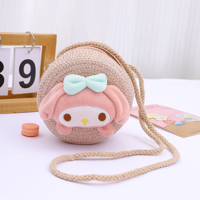 Wholesale Children's Straw Bag Cute Cartoon Big Ears Dog Children's Coin Purse Crossbody Small Bag Woven