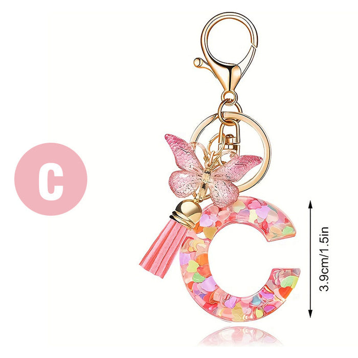 Wholesale Pink Letter Keychain Heart Sequin Butterfly Tassel Keychain Crystal Glue Pendan