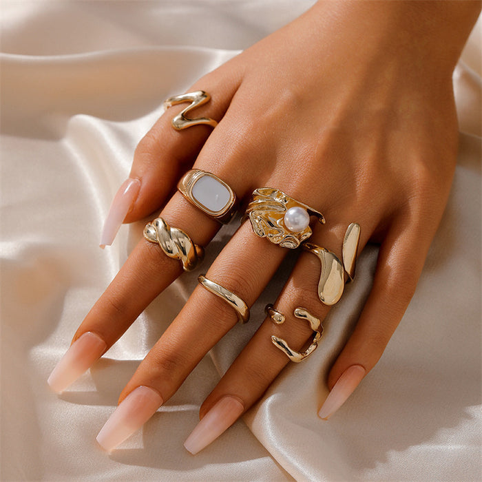 Wholesale Combination 7-Piece/Set Ring Fashion Versatile Asymmetrical Geometric Cross Ring