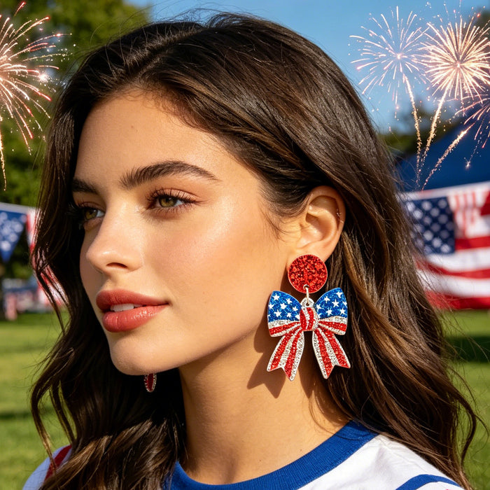 Wholesale 2pcs Independence Celebration Earrings with Bow and Heart
