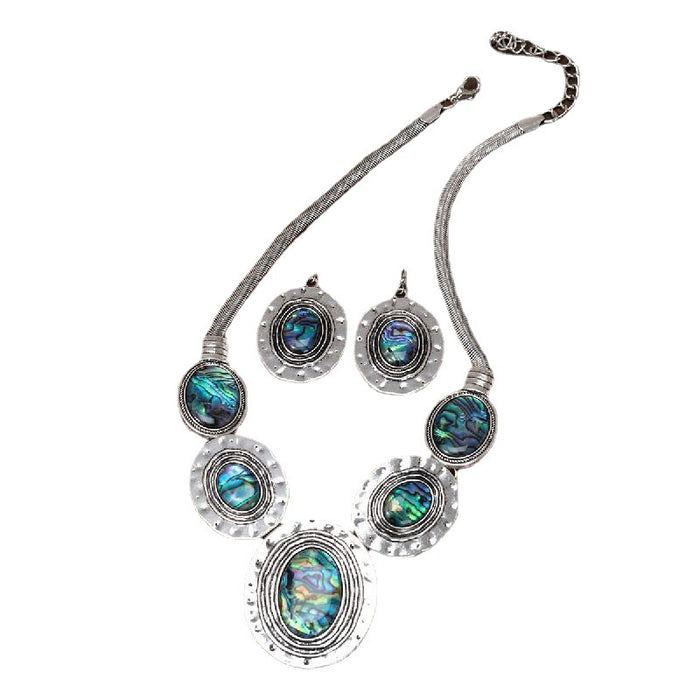 Wholesale Vintage Oval Snake Chain Abalone Shell Earring Necklace Set