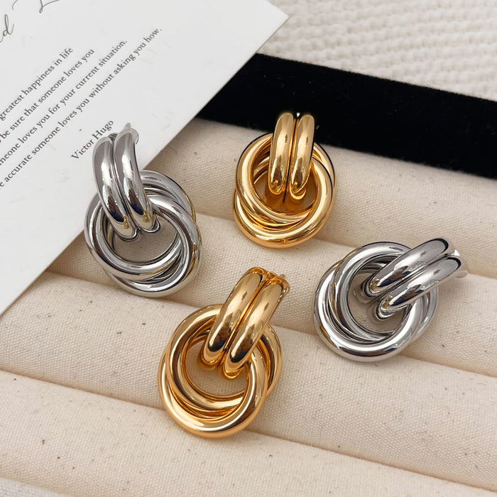 Wholesale Multi-layered geometric heavy teardrop gold plated earrings