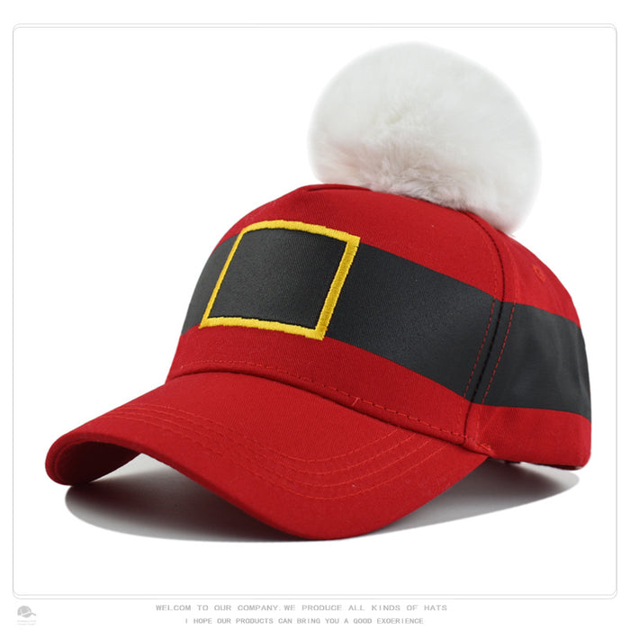 Wholesale White big fur ball Christmas cap winter Christmas belt pattern all-match baseball hat