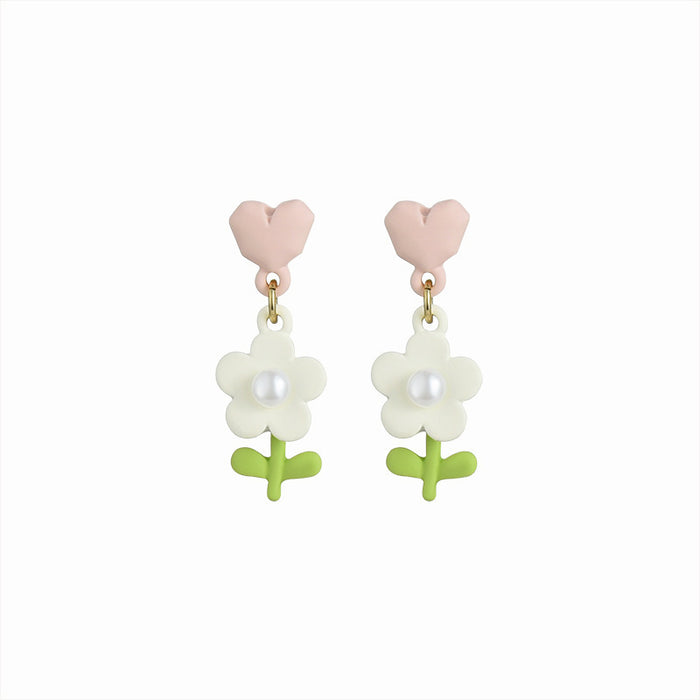 Wholesale Silver Needle New Flower Earrings Earstuds Earrings Wholesale Love Versatile Jewelry