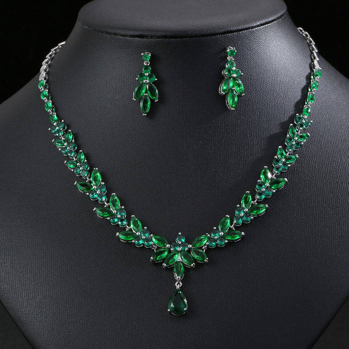 Wholesale Zircon Necklace Earrings suit Accessories Women' s Holiday Wear