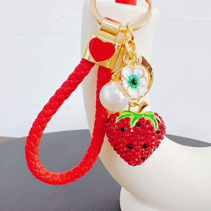 Wholesale Cute Rhinestone Strawberry Pineapple Fruit Alloy Keychain JDC-KC-ZhanLun003