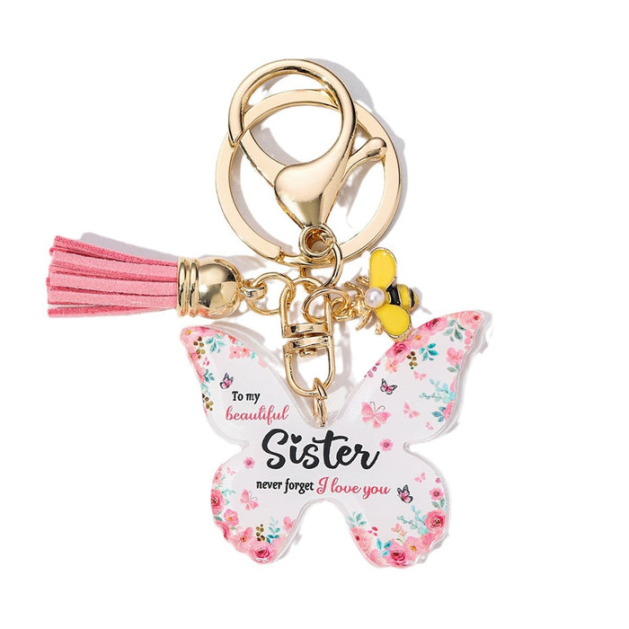 Wholesale Mother's Day Butterfly Shaped Acrylic MOM Pendant Keychain JDC-KC-HuiWen006