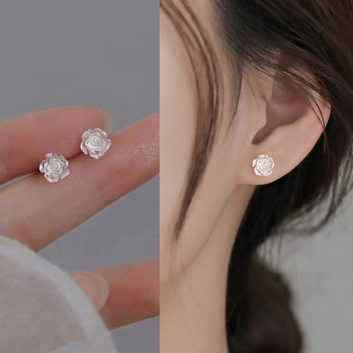 Wholesale Silver Needle White Camellia Ear Studs Female Niche All-match ins Ear Pole Rose Earrings