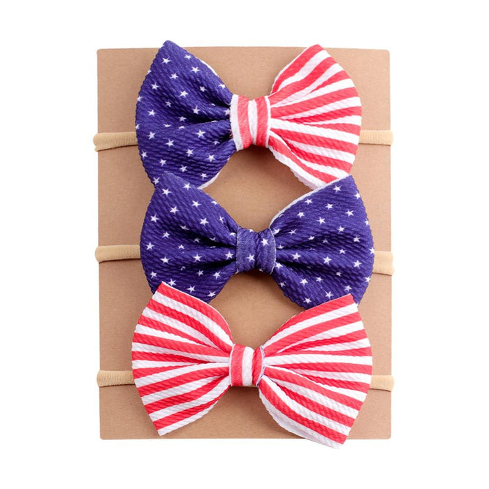 Wholesale 50PCS American Independence Day Flag Printed 4.5 Inch Bow Baby Hairband JDC-HD-XiuG002