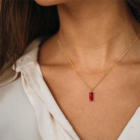 Wholesale Square Birthstone Colored Zircon Pendant Color Preserving Box Chain Necklace
