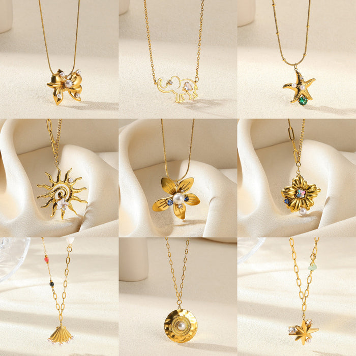 Wholesale Stainless Steel Flower Sunflower Necklace Minimalist Pendant Jewelry