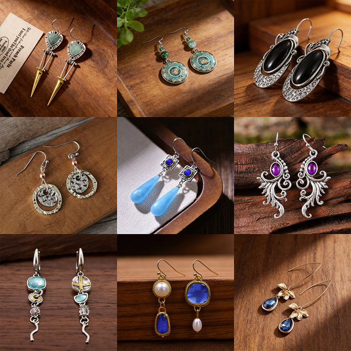 Wholesale 2pcs Retro Round Flower Tassel Earrings