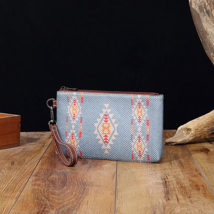 Wholesale European and American Retro Cotton and Linen Printed Western Women' s Wallet Clutch Mobile Phone Bag Bohemian Cross-Border Amazon Tk