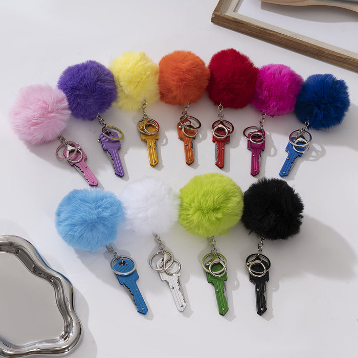 Wholesale Mini Multi-function Key Knife Fur Ball Two-piece Metal Keychain JDC-KC-ZY036