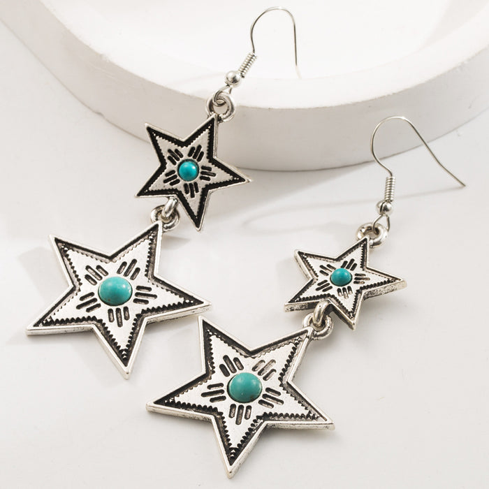 Wholesale Turquoise alloy vintage geometric earrings