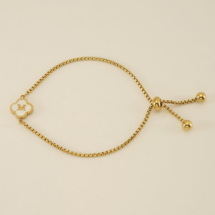 Wholesale Stainless Steel Seashell Four-Leaf Clover Letter Bracelet