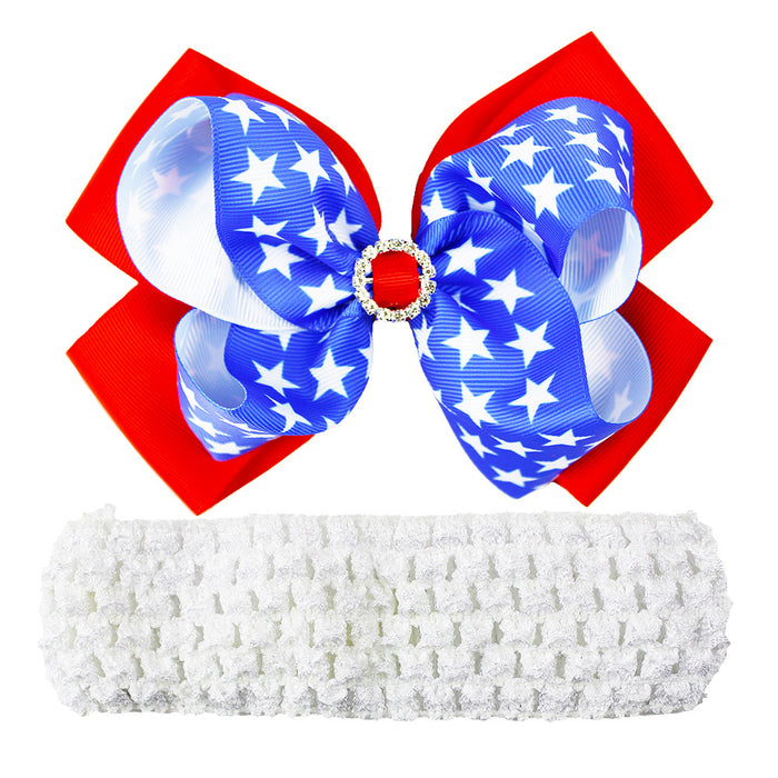 Wholesale Independence Day Double Layer Rhinestone Bow Children's Fabric Headband JDC-HD-HeZhuo002