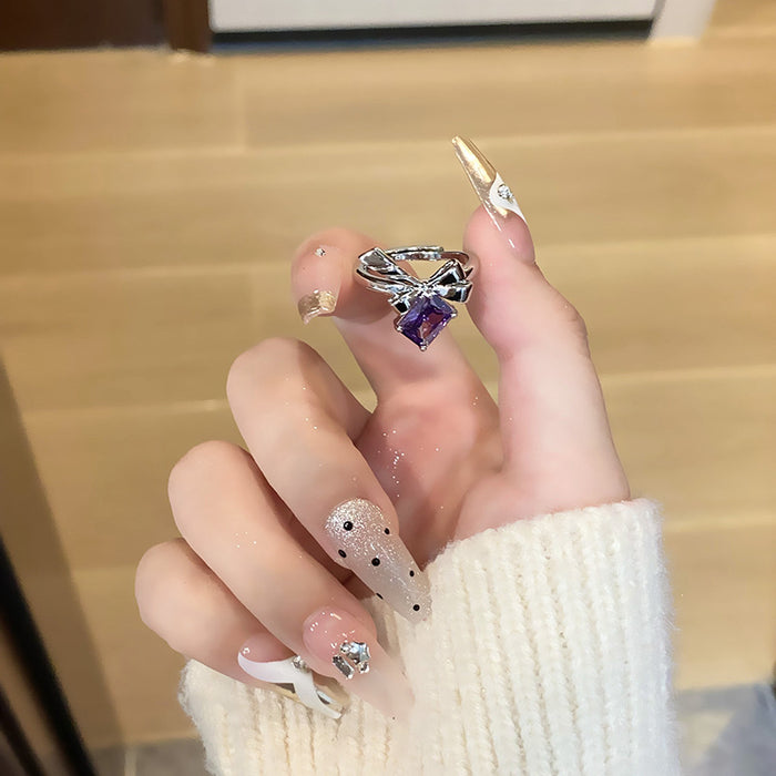 Wholesale Light luxury purple diamond zircon series temperament versatile open ring with niche design sense