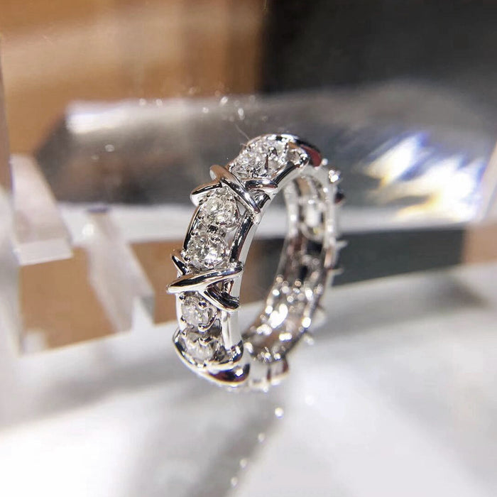 Wholesale Cross two-color ring full of diamonds in rose gold, high-end sixteen-stone light luxury ring