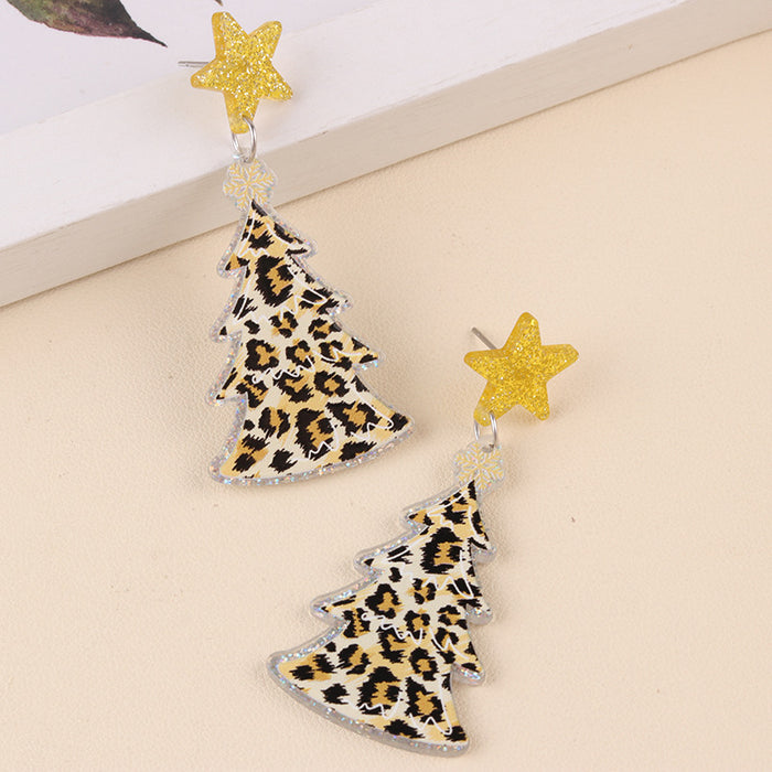 Wholesale Christmas Acrylic Earrings,  Earrings,  Personalized Five-Pointed Star Leopard Print Antlers,  Snowflake Earrings