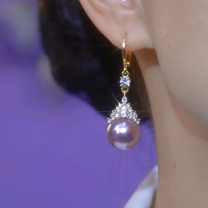 Wholesale Micro-inlaid Queen Purple Pearl Earrings Exquisite Earrings Women's All-match Earrings