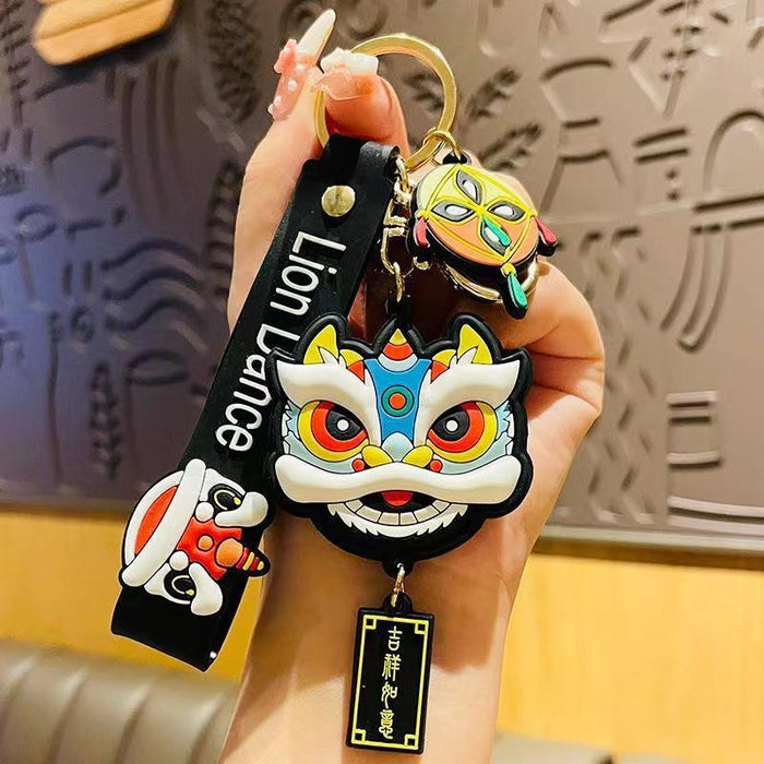 Wholesale Cartoon National Fashion Lion Dance Lucky Cat Keychain Pendant Chinese Red Couple Doll Small Pendant Personalized Car Pendant