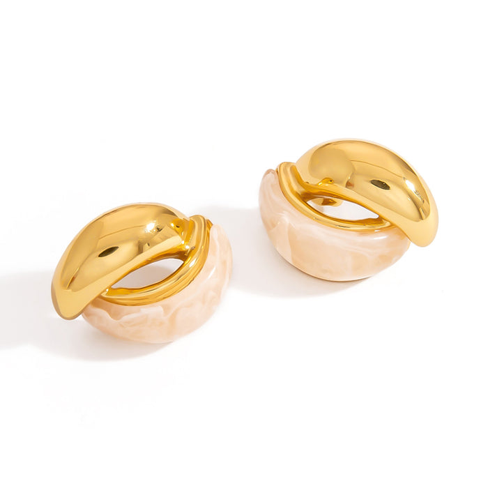 Wholesale Stainless Steel Earrings European and American Hot-Selling U-Shaped Water Drop Retro Earrings Fashionable Small C-Shaped Contrasting Color Ball Earrings