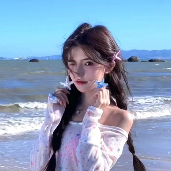 Wholesale Island Vacation ~ Blue Stereo Starfish Hairpin Female Sweet Cool Seaside Vacation Duckbill Clip Side Bangs Hair Accessories