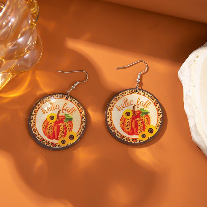 Wholesale Acrylic Leopard Print Pumpkin Earrings Autumn Harvest Thanksgiving  Jewelry Accessory