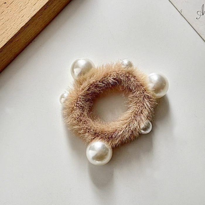 Wholesale Imitation Rex Rabbit Hair Ring Cute Pearl Hair Rope Hair Accessories Headwear