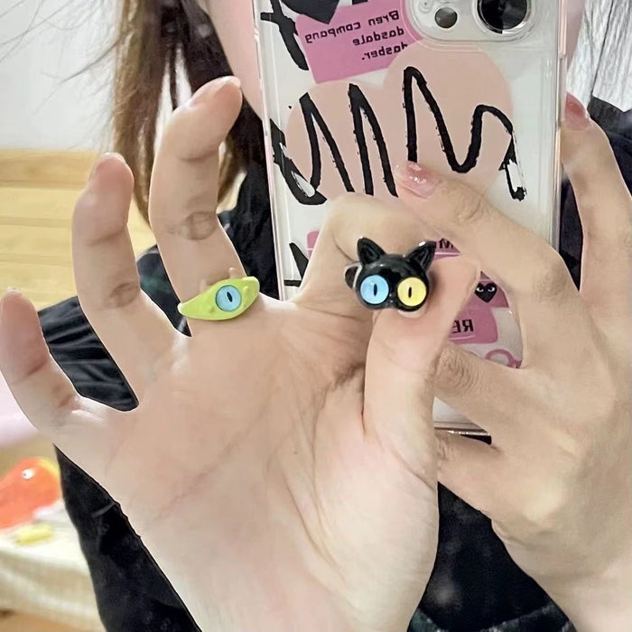 Wholesale Funny cat monster ring, niche design, fashionable and personalized ring