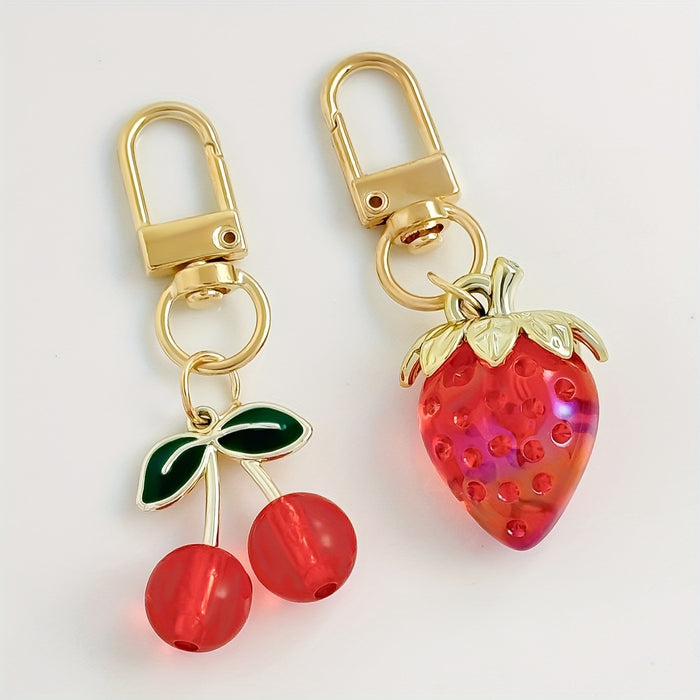 Wholesale Peach Heart Sweet Translucent Strawberry Flower Heart-Shaped Keychain