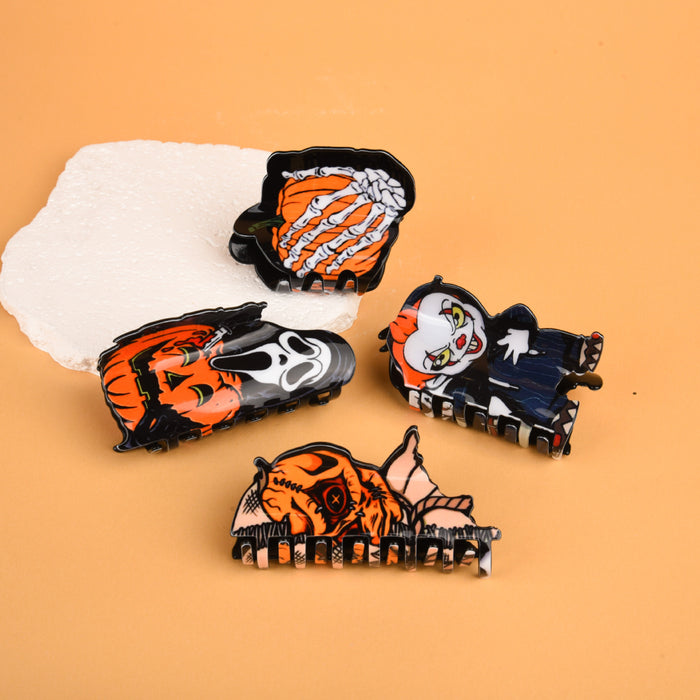 Wholesale Acrylic  Ghost Face Hair Claw Clip Double Sided Orange Back Bun Clip For Women S Everyday Styling
