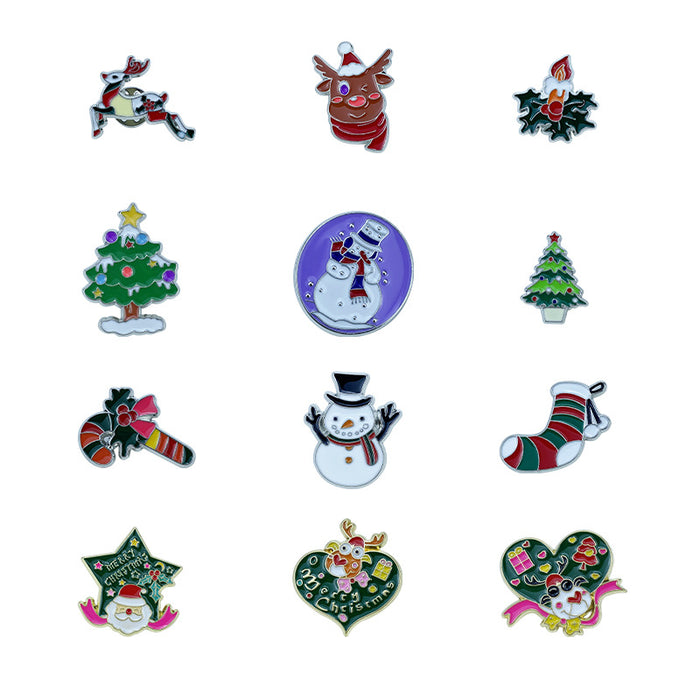 Wholesale Alloy Christmas Brooch Pin Snowman Elk Santa Tree Design Stylish Jewelry Accessory For Clothing Bags MOQ≥2