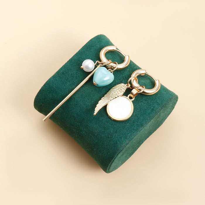 Wholesale heart pearl wings long stick hoop earrings