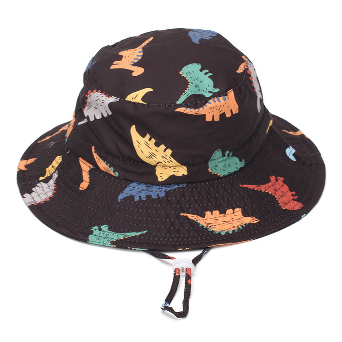 Wholesale Children' s Sun Protection Bucket Hat with Chin Strap Breathable Mesh Cartoon Design Everyday Wear