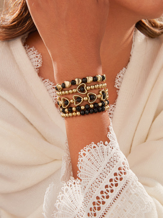 Wholesale Beaded Bracelet Set 5-Piece Heart Design Stackable Bracelets