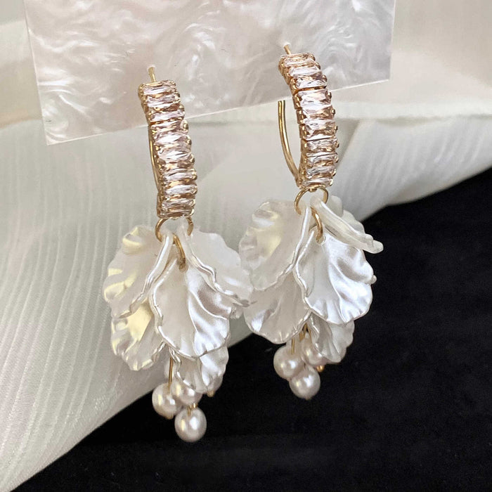 Wholesale Tassel Shell Petal Zircon Pearl Earrings Women's Exquisite Earrings