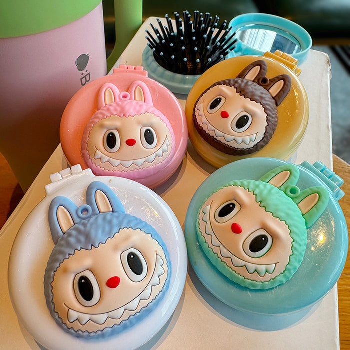 Wholesale Cartoon Bunny Monster Folding Mirror Female Portable Comb Dual-use Mini Air Cushion Comb Makeup Mirror JDC-CM-Wangl001