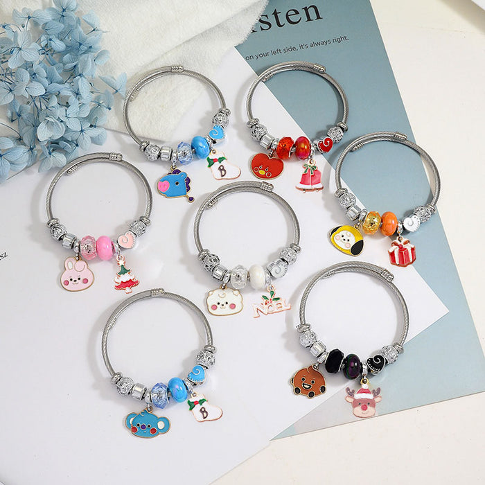 Wholesale Stainless Steel Electroplated Christmas Reindeer Bell Charm Bracelet MOQ≥2