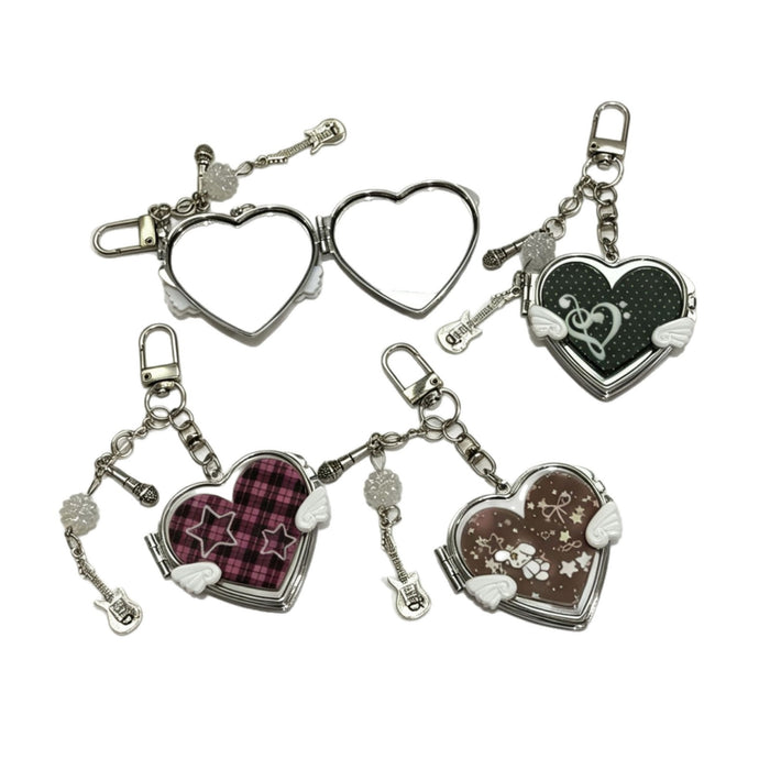 Wholesale Heart Shape Mirror Bag Charm with Butterfly Wings Alloy Electroplated Decorative Accessory