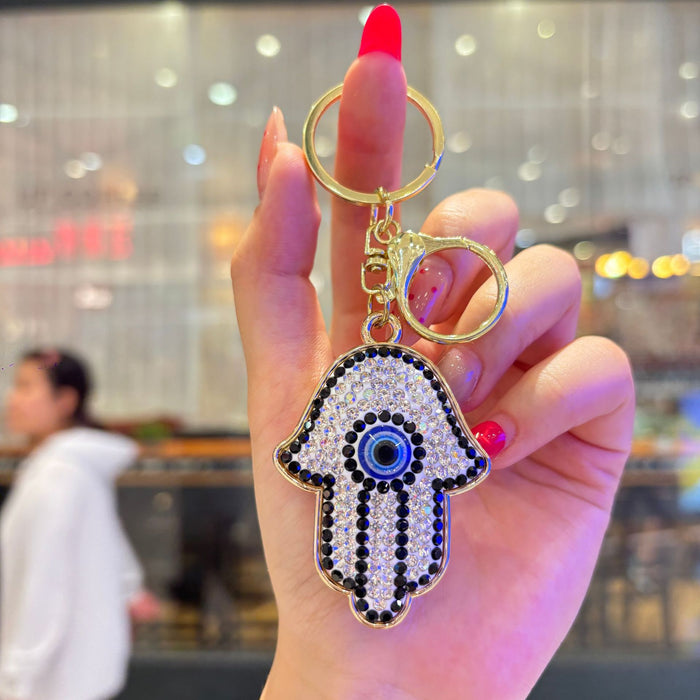 Wholesale Stylish Rhinestone Demon Eye Keychain Hip Hop Car Decoration Bag Charm Gift Accessory