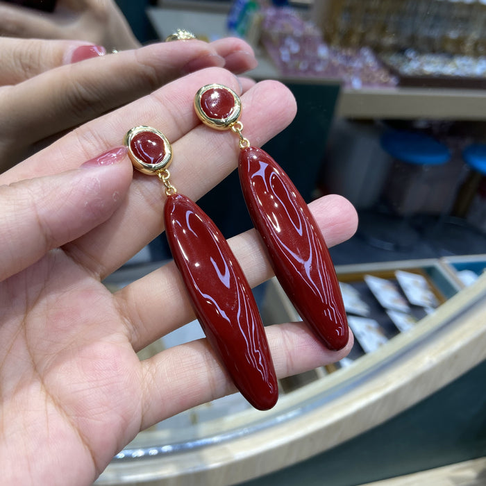 Wholesale wine red slender drop earrings  brass gold-plated earrings  ear jewelry