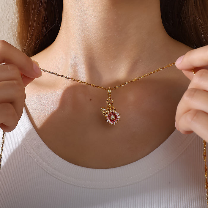 Wholesale Seaside holiday style turtle and starfish pendant necklace gold-plated diamond jewelry